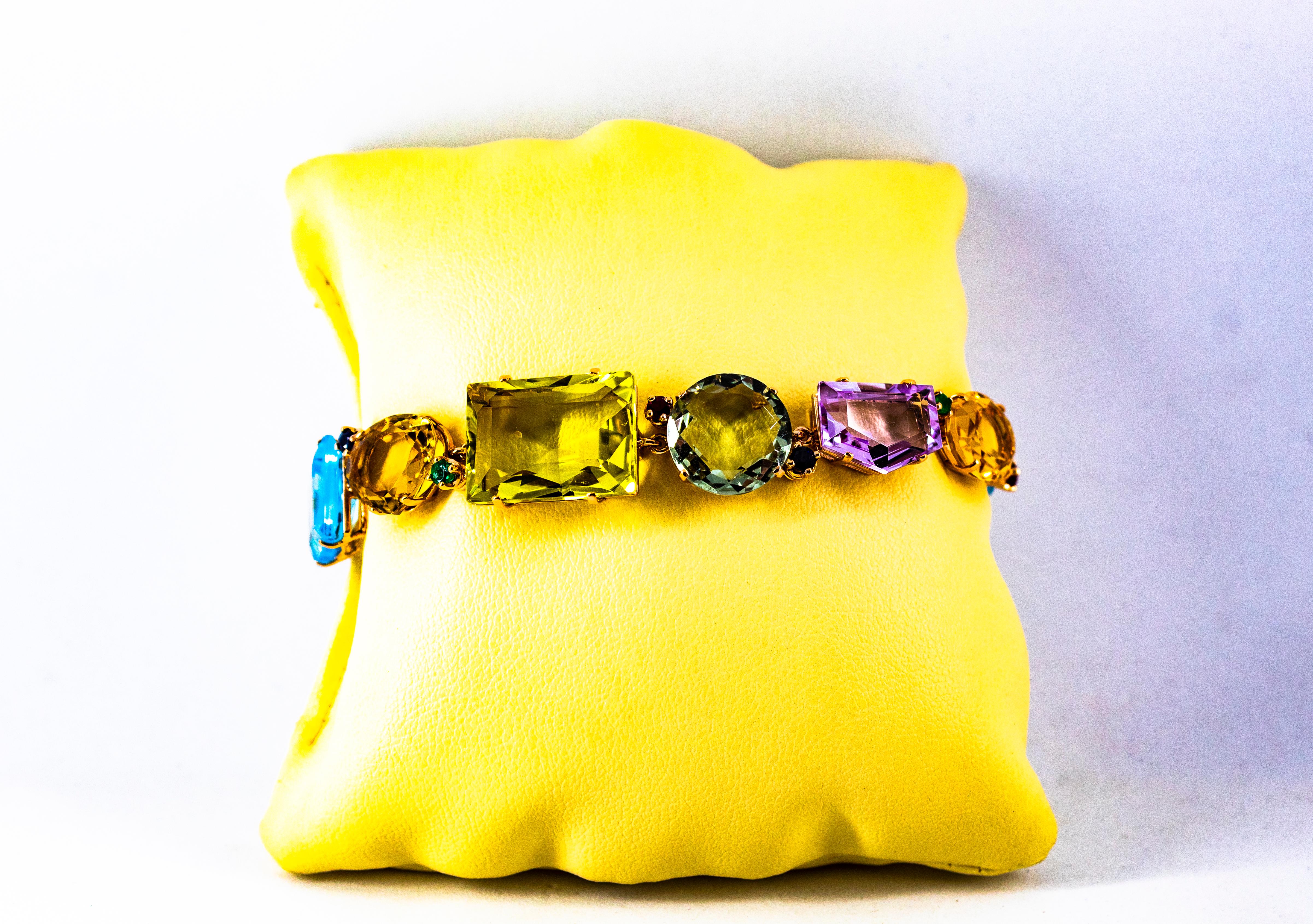 Art Deco Style Ruby Emerald Sapphire Amethyst Citrine Topaz Yellow Gold Bracelet 2
