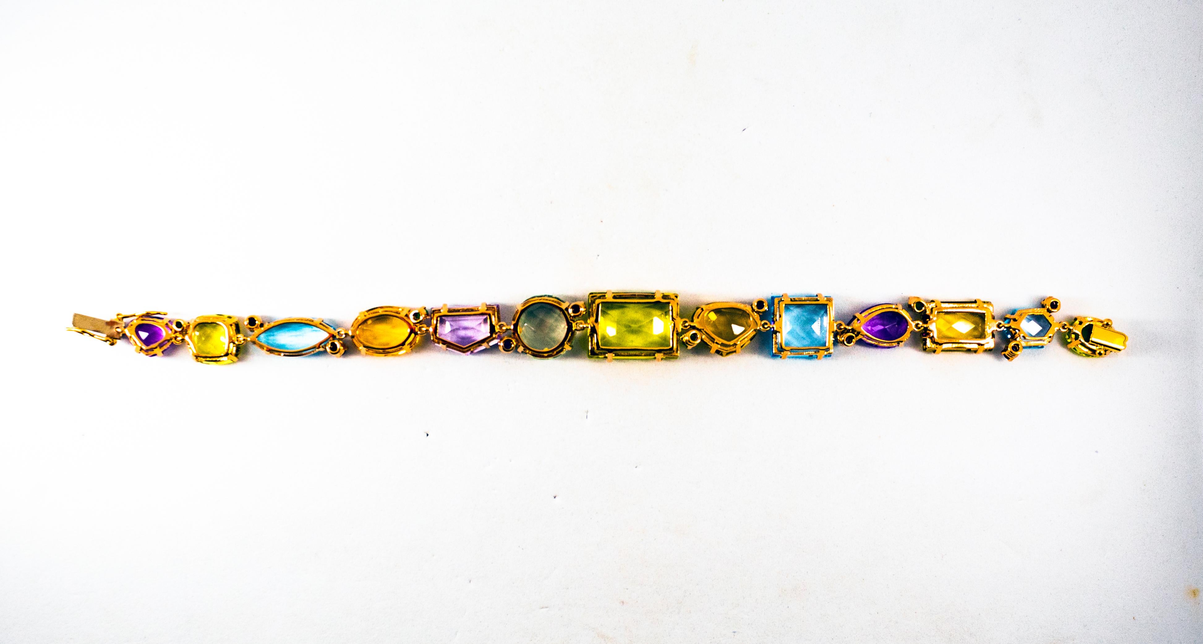 Art Deco Ruby Emerald Blue Sapphire Amethyst Citrine Topaz Yellow Gold Bracelet 11
