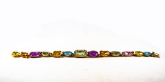 Art Deco Style Ruby Emerald Sapphire Amethyst Citrine Topaz Yellow Gold Bracelet