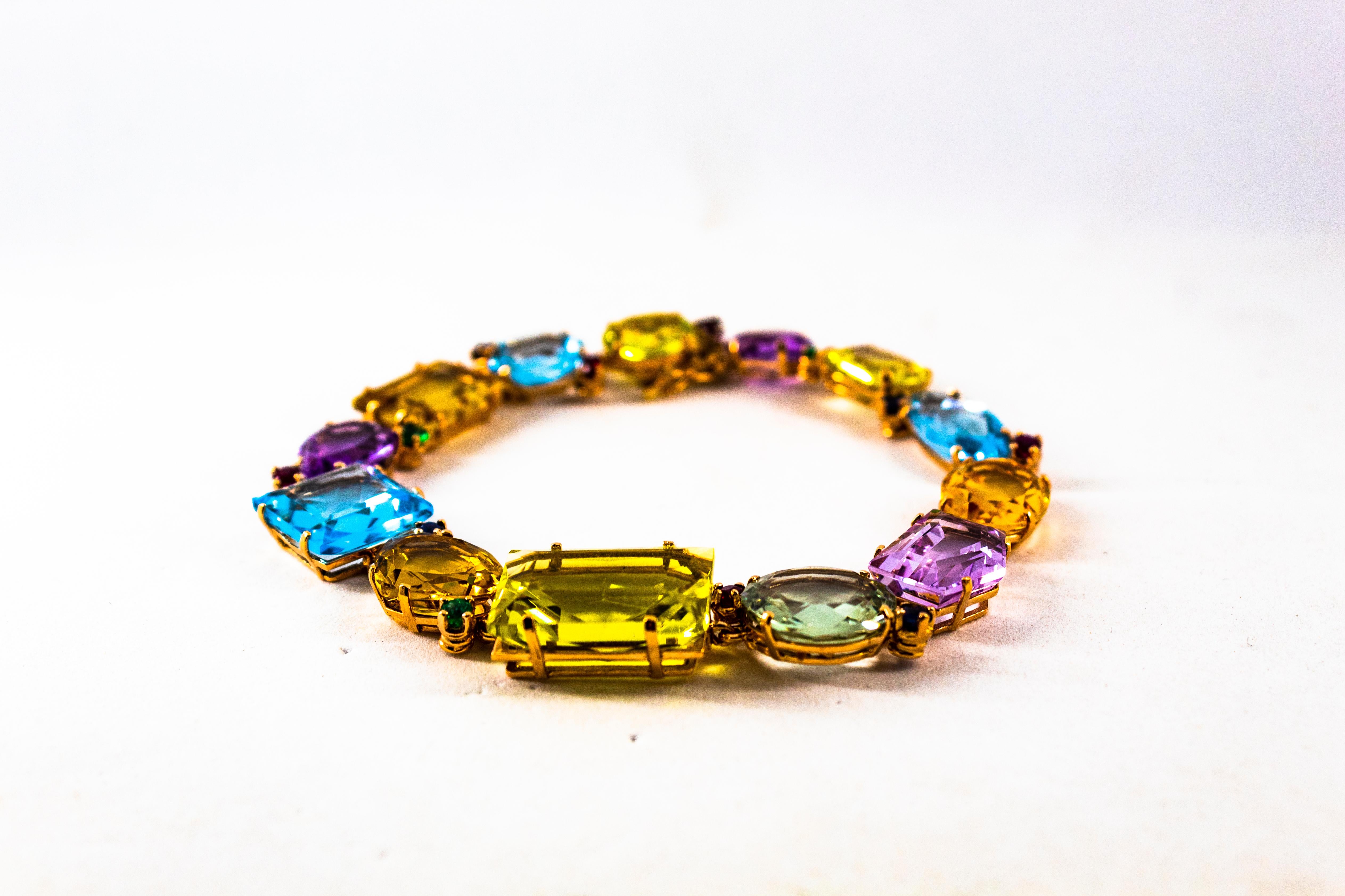 Art Deco Ruby Emerald Blue Sapphire Amethyst Citrine Topaz Yellow Gold Bracelet In New Condition In Naples, IT
