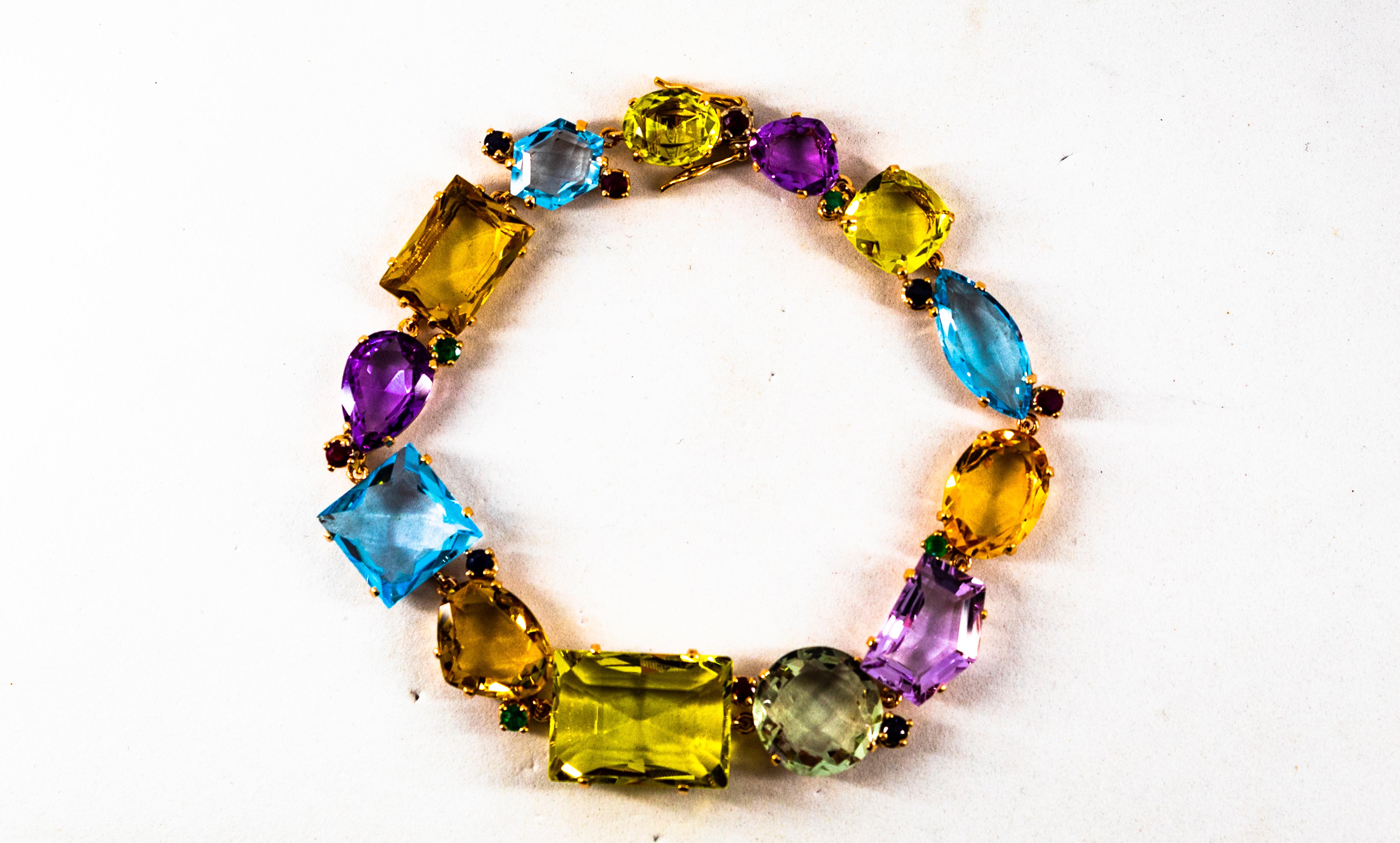 Art Deco Ruby Emerald Blue Sapphire Amethyst Citrine Topaz Yellow Gold Bracelet 2