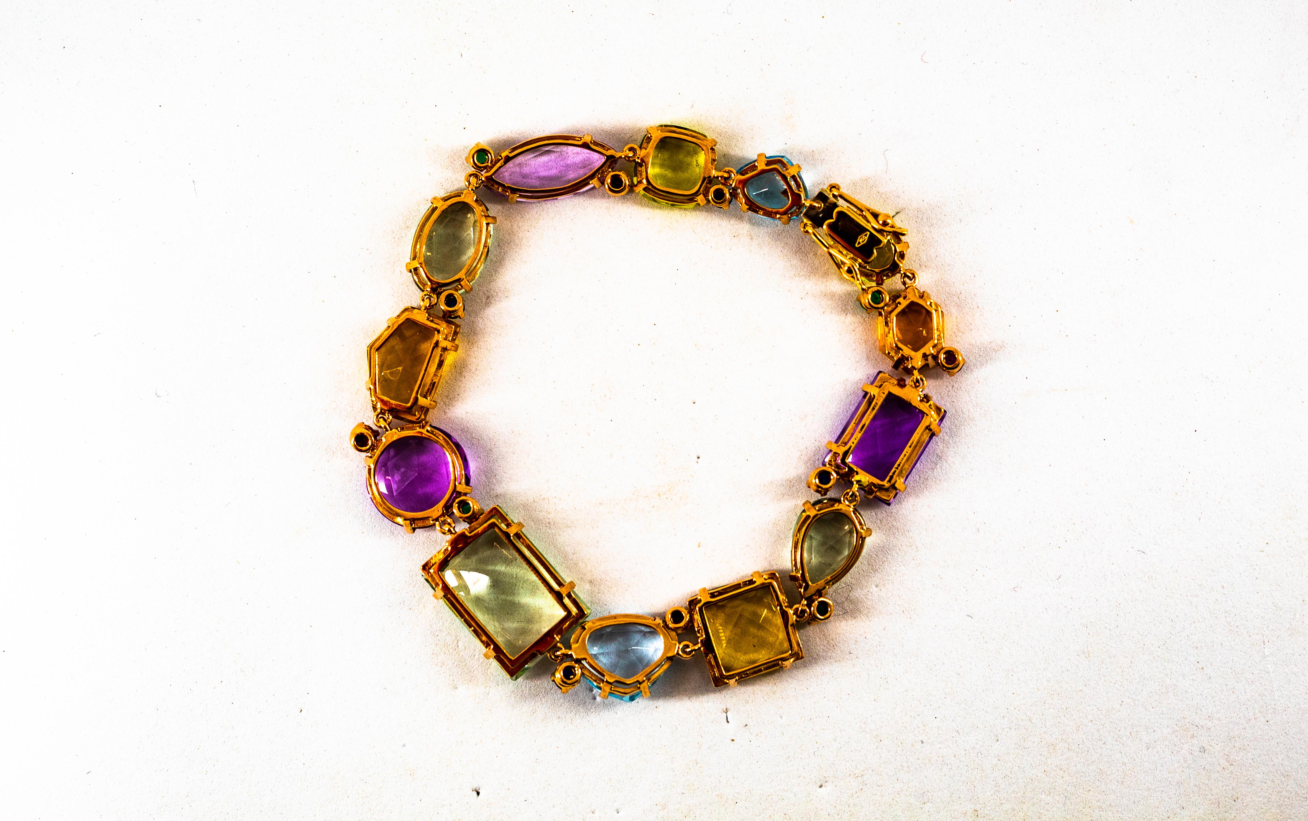 Women's or Men's Art Deco Style Ruby Emerald Sapphire Amethyst Citrine Topaz Yellow Gold Bracelet