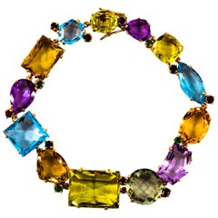 Art Deco Ruby Emerald Blue Sapphire Amethyst Citrine Topaz Yellow Gold Bracelet