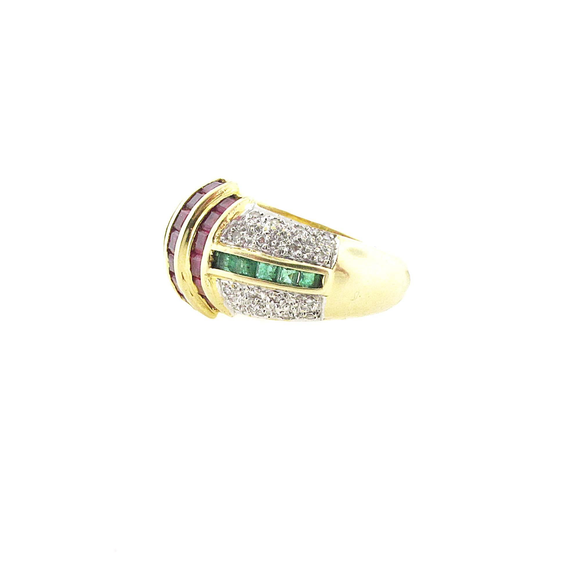 Art Deco Ruby, Emerald, Diamond and Sapphire Ring In Excellent Condition In Beverly Hills, CA
