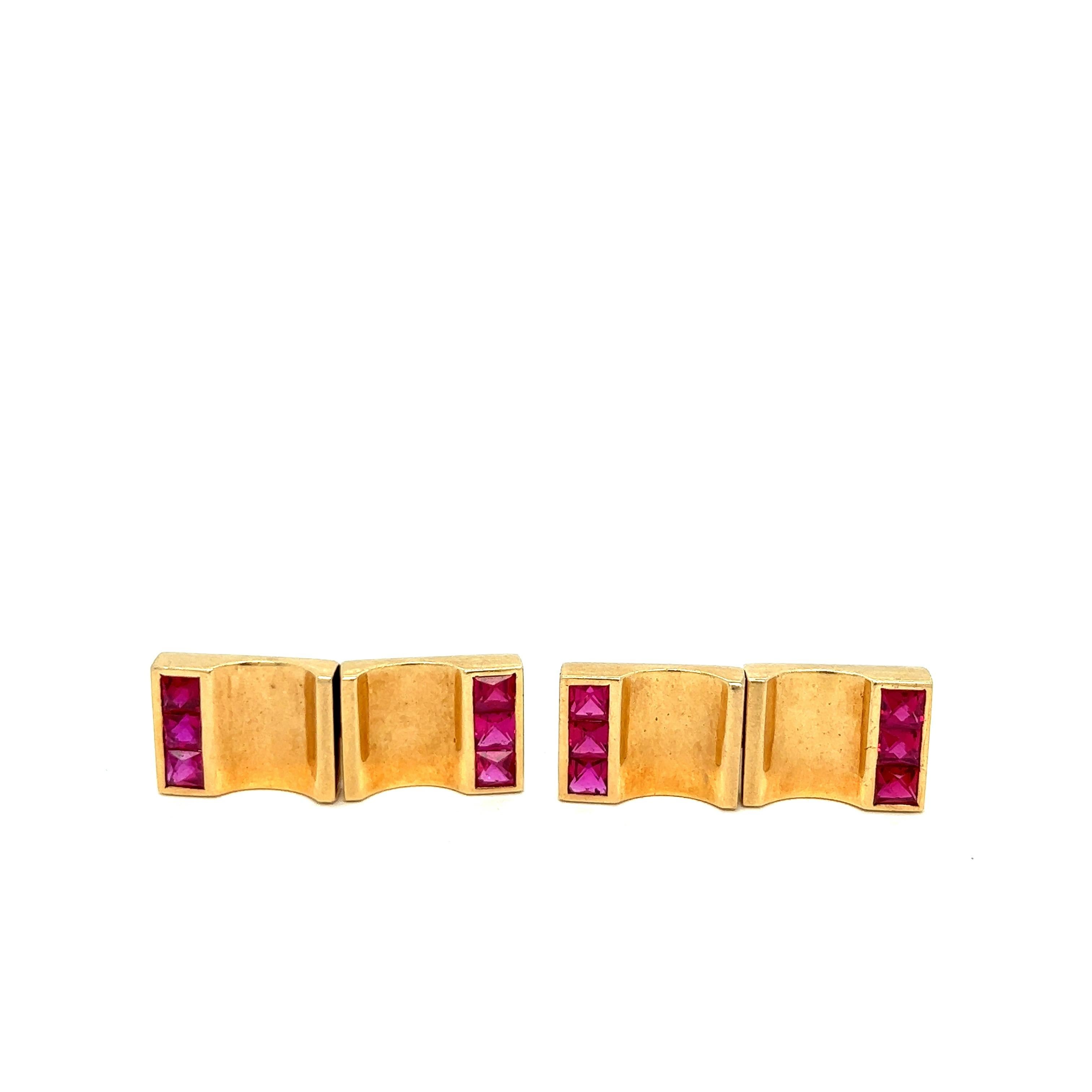 Men's Art Deco Ruby Gold Cufflinks For Sale