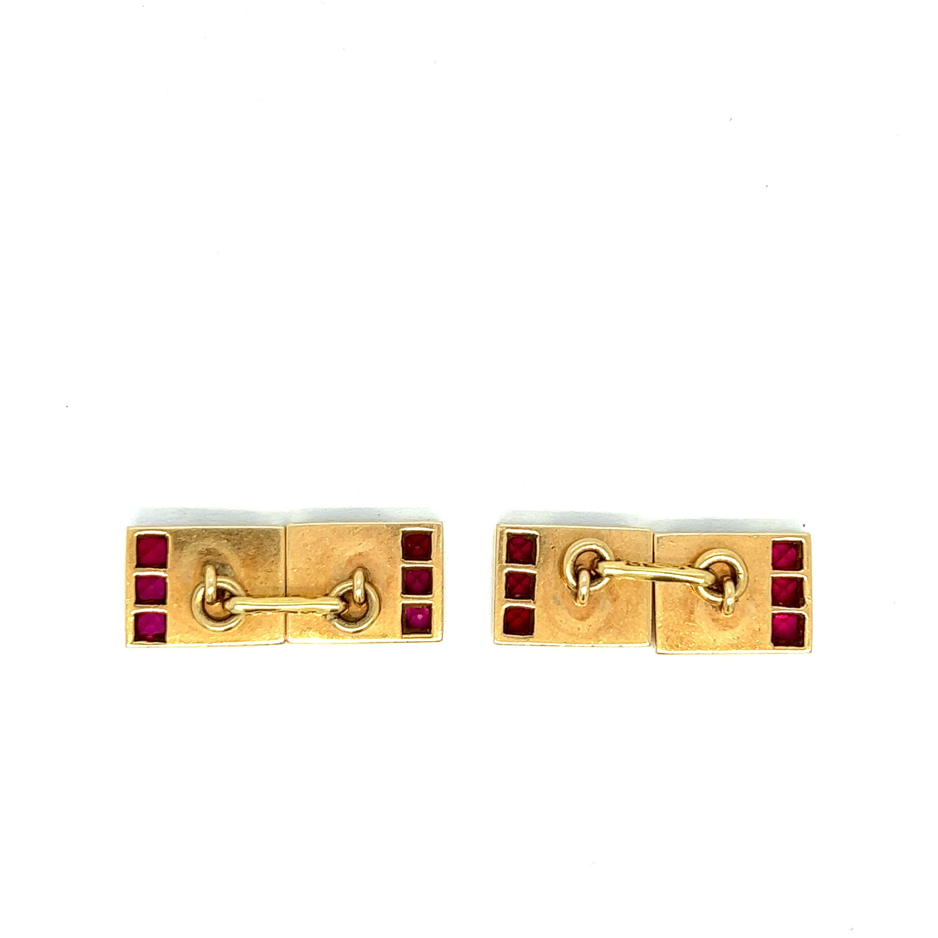 Art Deco Ruby Gold Cufflinks For Sale 1