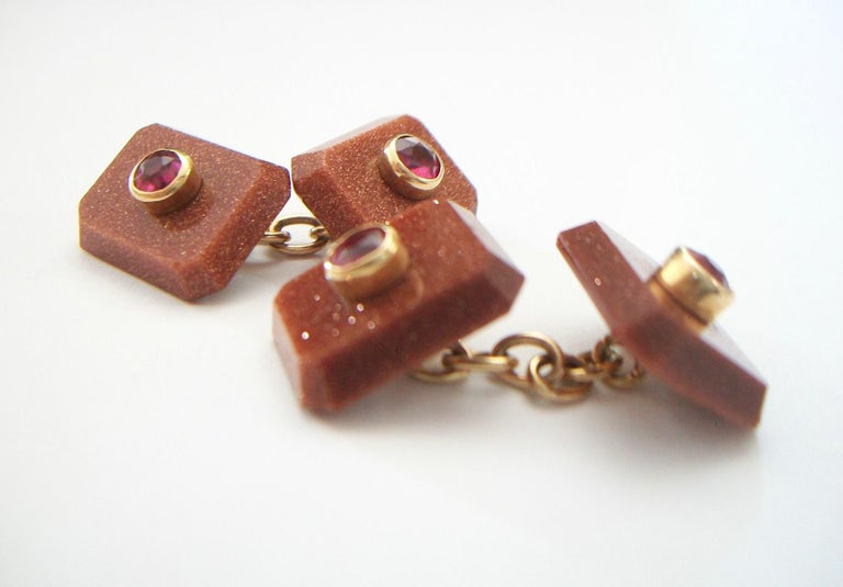 Boutons De Manchette Vintage Goldtone Goldstone - Sans Marque - Réf 93015