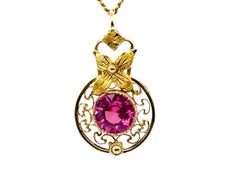 Art Decó Colgante Lavalier Rubí 1ct Antiguo 14K Filigrana Fina 1920s Original
