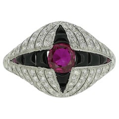 Late Art Deco Ruby Onyx and Diamond Bombe Ring