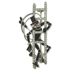 Art Deco Ruby Onyx Diamond Chimney Sweep Brooch