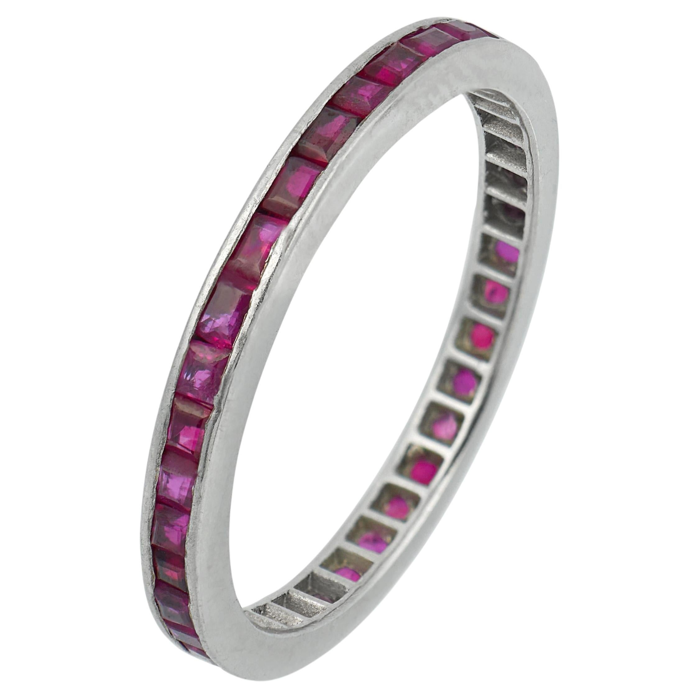 Art deco ruby platinum channel set eternity band For Sale