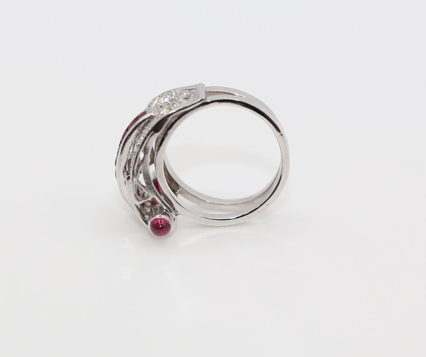 Art Deco Ruby Platinum Gold Diamond 1.35 Ct  Ring, 1920 For Sale 5