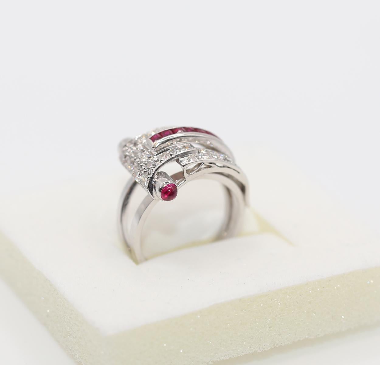 Art Deco Ruby Platinum Gold Diamond 1.35 Ct  Ring, 1920 For Sale 6