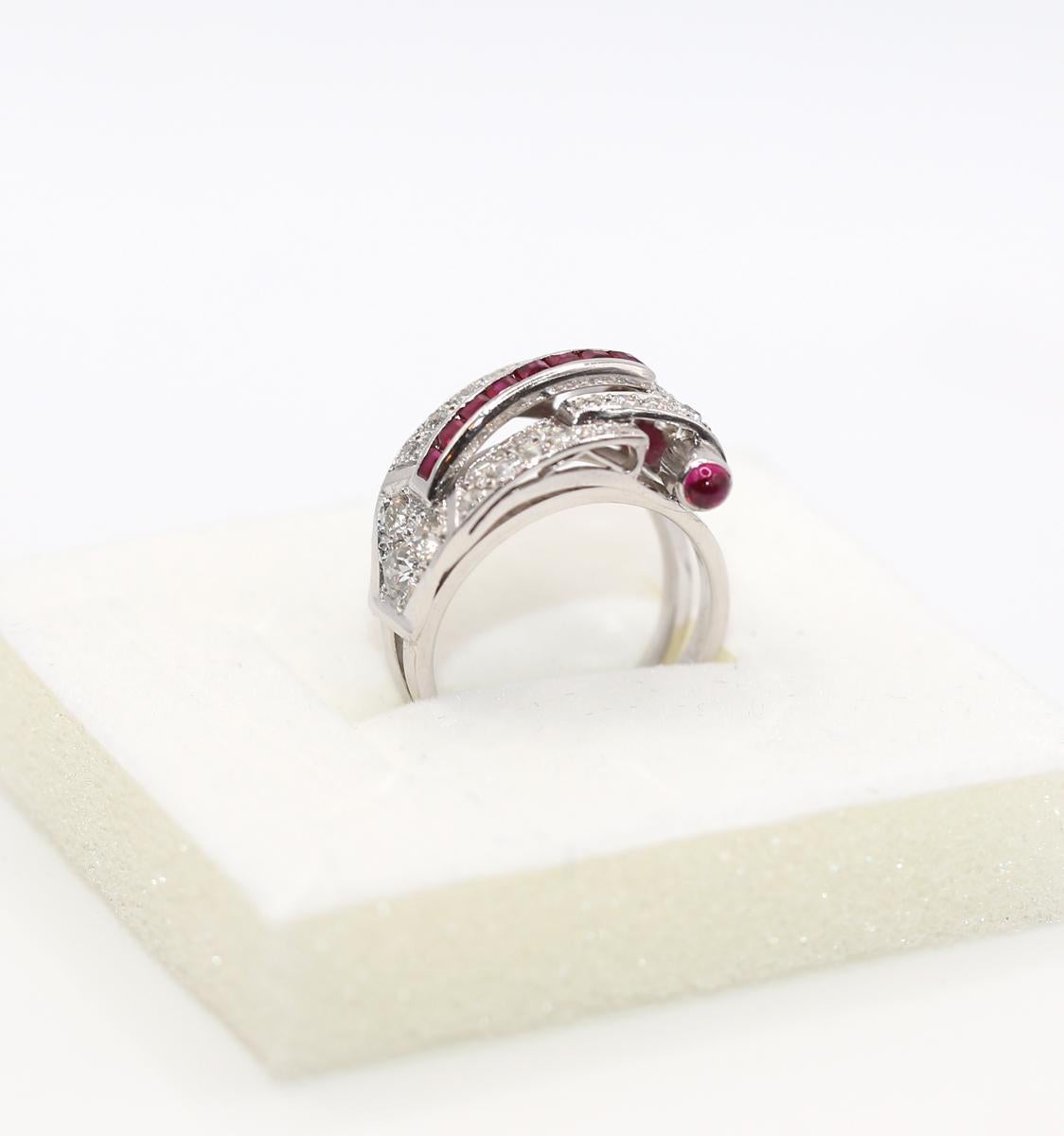 Art Deco Ruby Platinum Gold Diamond 1.35 Ct  Ring, 1920 For Sale 8