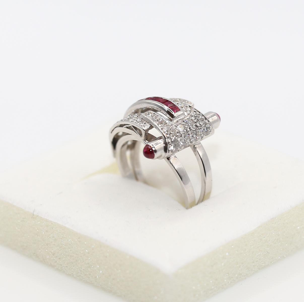 Art Deco Ruby Platinum Gold Diamond 1.35 Ct  Ring, 1920 For Sale 9