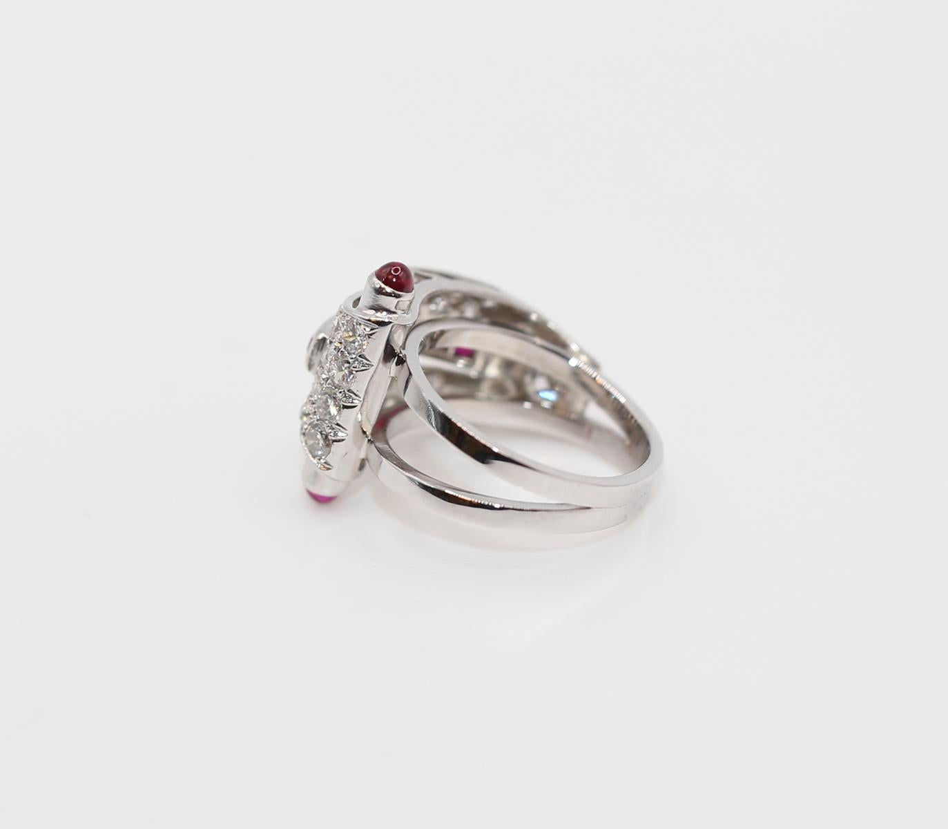 Art Deco Ruby Platinum Gold Diamond 1.35 Ct  Ring, 1920 In Good Condition For Sale In Herzelia, Tel Aviv