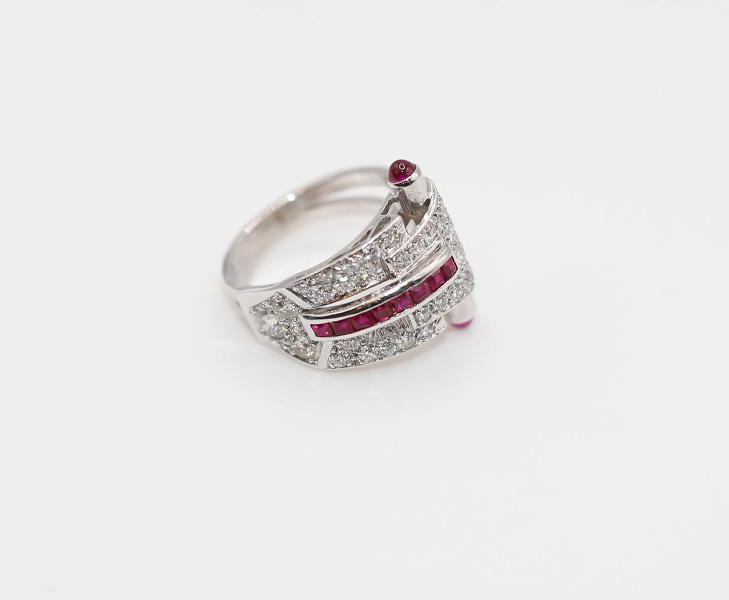 Art Deco Ruby Platinum Gold Diamond 1.35 Ct  Ring, 1920 For Sale 1