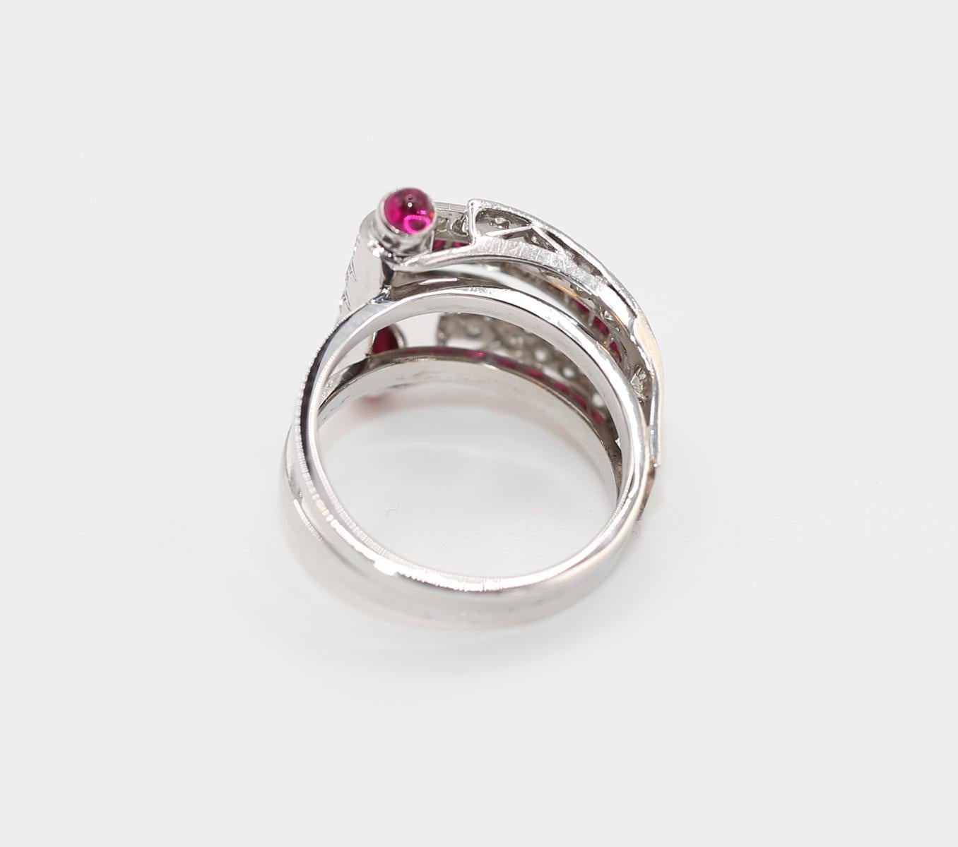 Art Deco Ruby Platinum Gold Diamond 1.35 Ct  Ring, 1920 For Sale 2