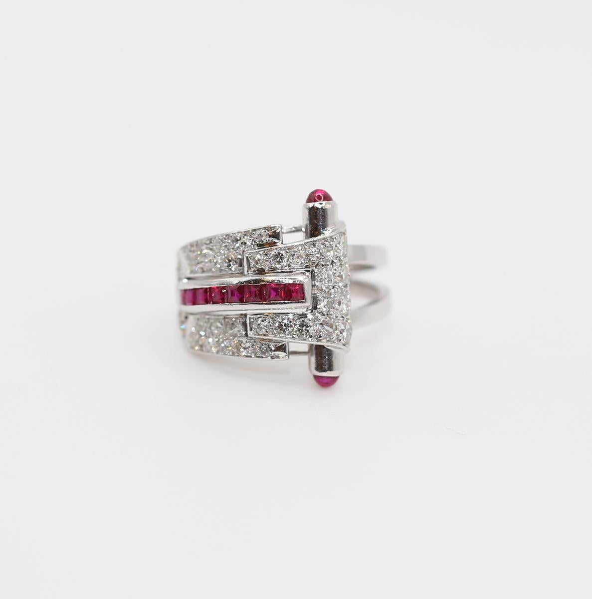 Art Deco Ruby Platinum Gold Diamond 1.35 Ct  Ring, 1920 For Sale 3