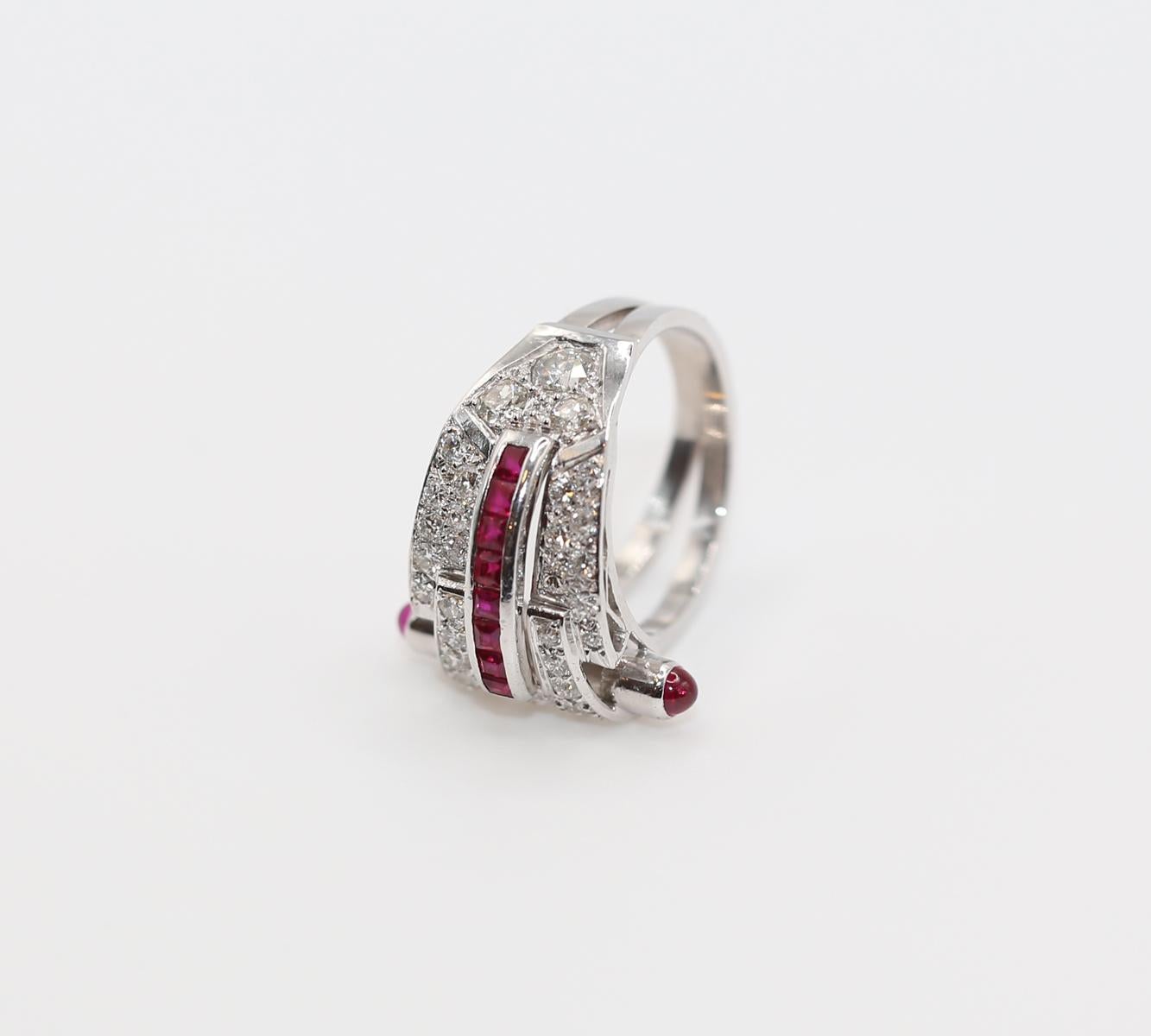 Art Deco Ruby Platinum Gold Diamond 1.35 Ct  Ring, 1920 For Sale 4