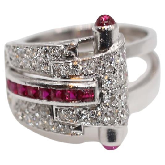 Art Deco Ruby Platinum Gold Diamond 1.35 Ct  Ring, 1920