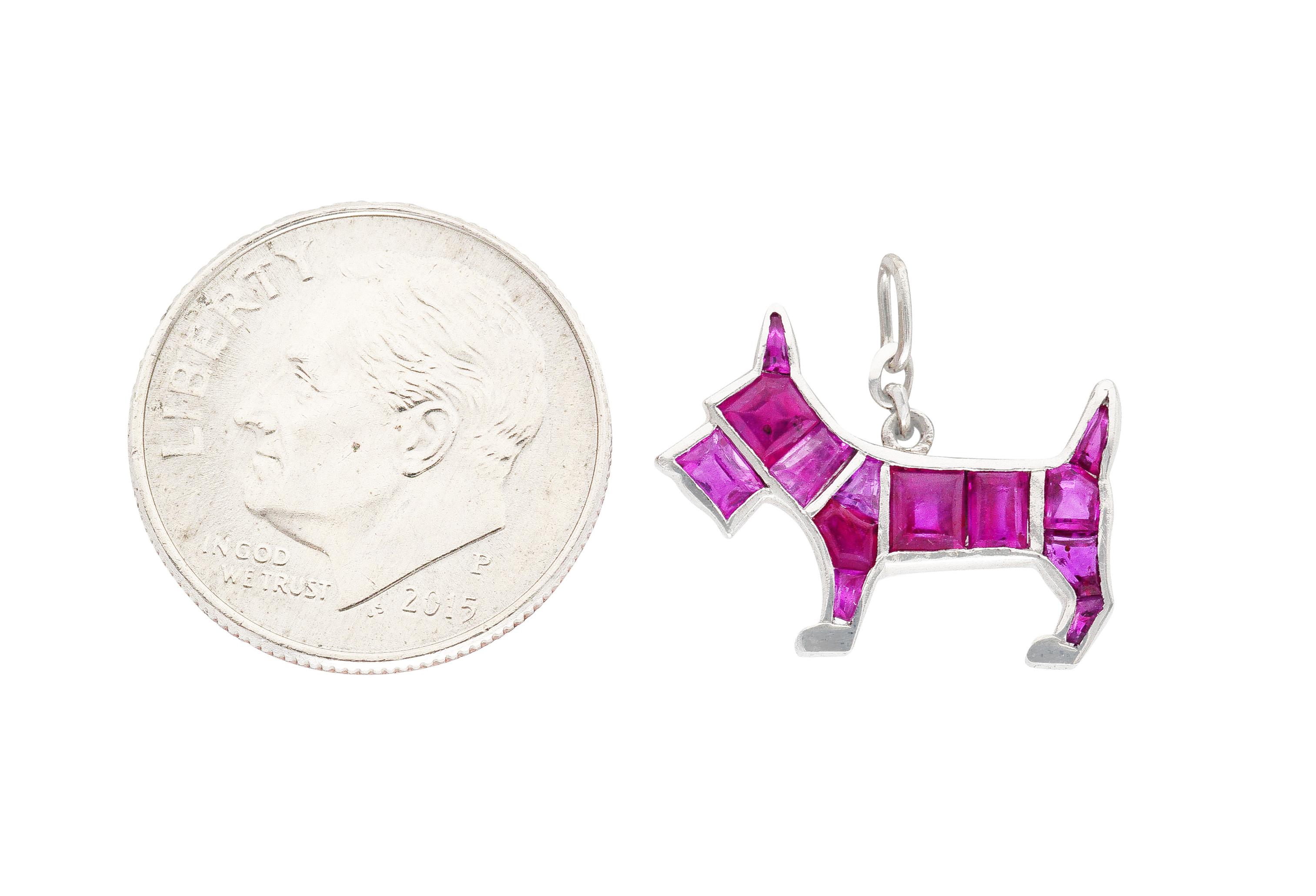 Women's or Men's Art Deco Ruby Platinum Scottish Terrier Dog Charm