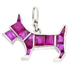 Art Deco Ruby Platinum Scottish Terrier Dog Charm