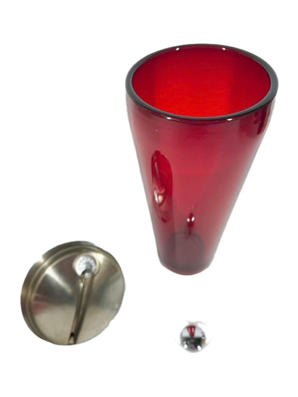 20th Century Art Deco Ruby Red Cocktail Shaker with Chrome Lid