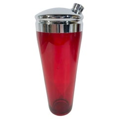 Art Deco Ruby Red Cocktail Shaker with Chrome Lid