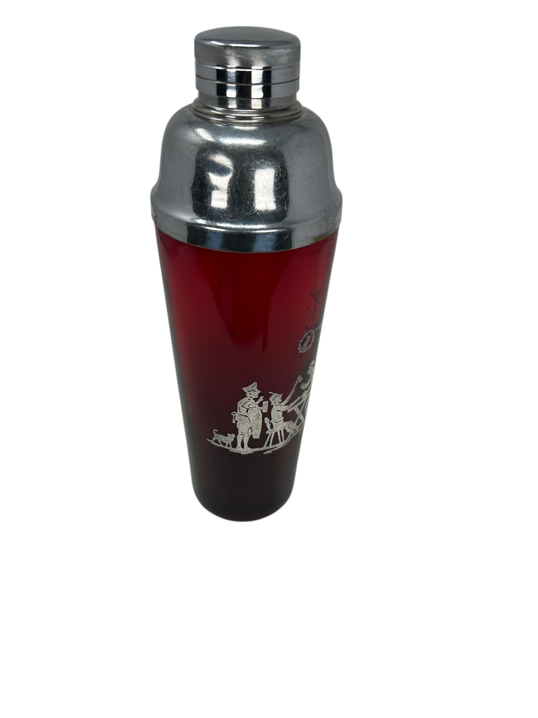 Shakers à cocktail Art déco rouge rubis avec revêtement en argent Bon état - En vente à Chapel Hill, NC