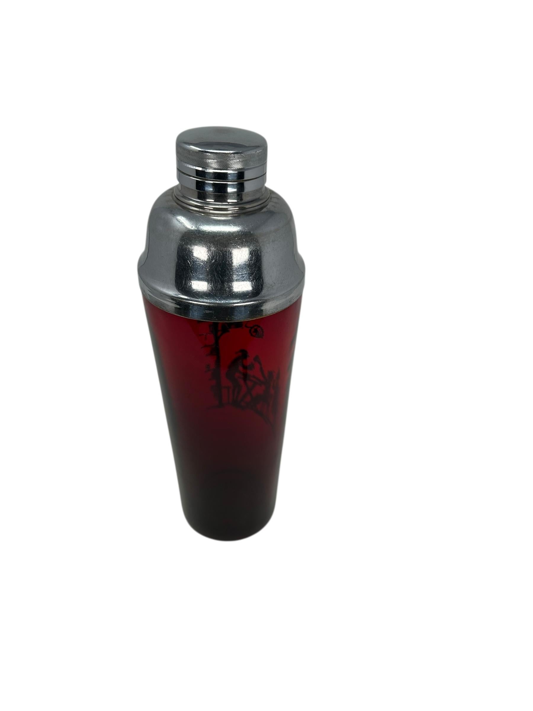 Argent Shakers à cocktail Art déco rouge rubis avec revêtement en argent en vente