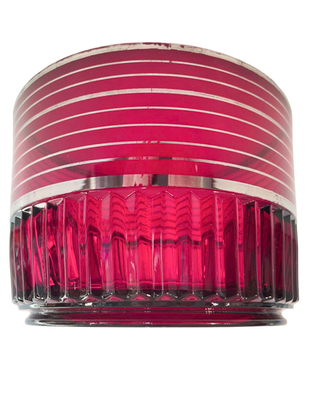 Art déco Seau à glace Art Déco rouge rubis à motif « Glaces » de Paden City Glass avec bandes en argent en vente