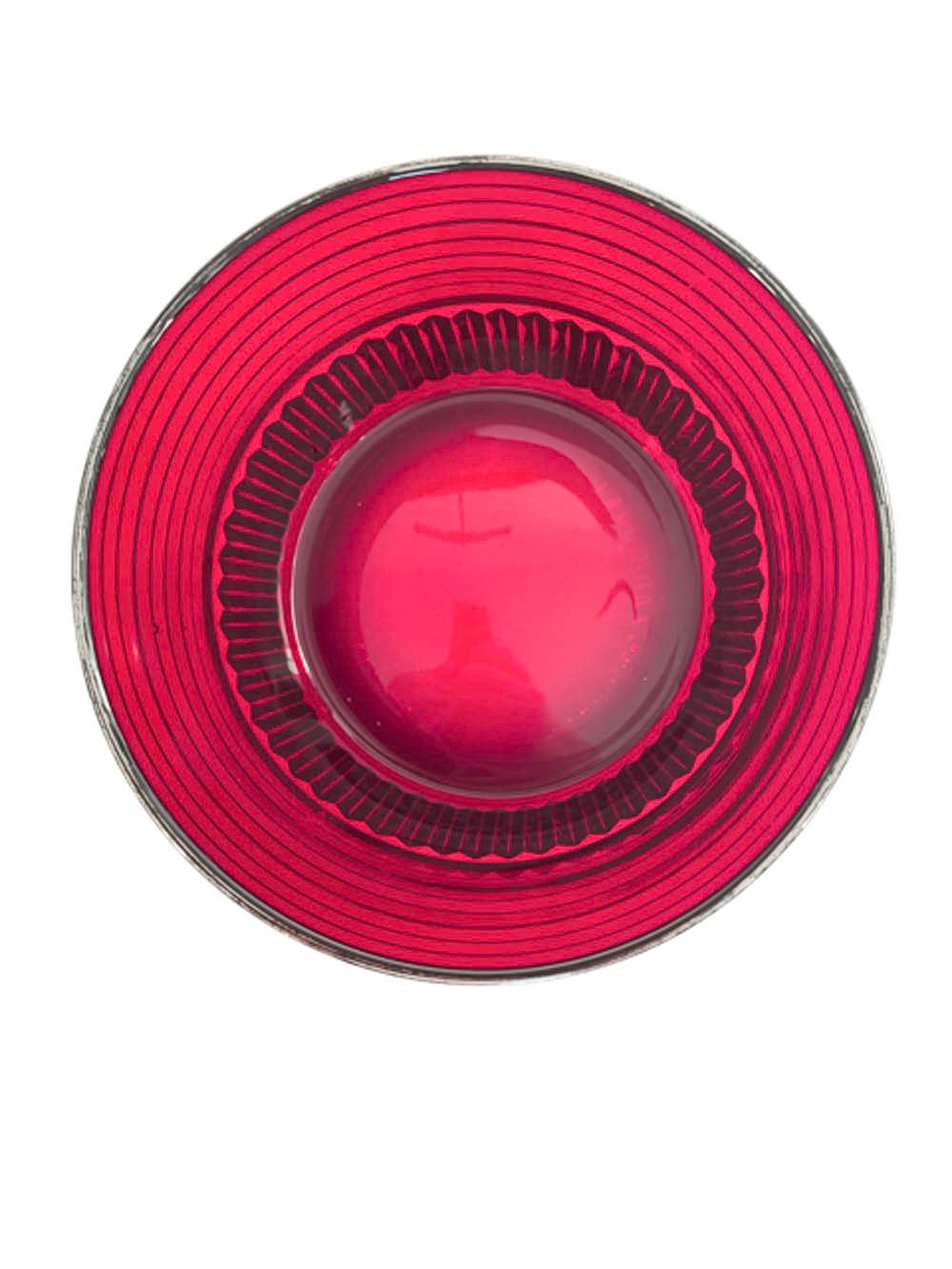 Seau à glace Art Déco rouge rubis à motif « Glaces » de Paden City Glass avec bandes en argent Bon état - En vente à Nantucket, MA