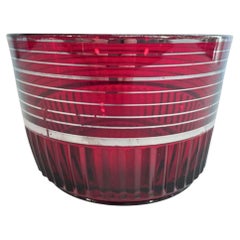 Antique Art Deco Ruby Red "Glades" Pattern Ice Bucket by Paden City Glass w/Silver Bands