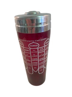 Art Deco Ruby Red Glass 14 Recipe Cocktail Shaker w/ White Graphics & Chrome Lid