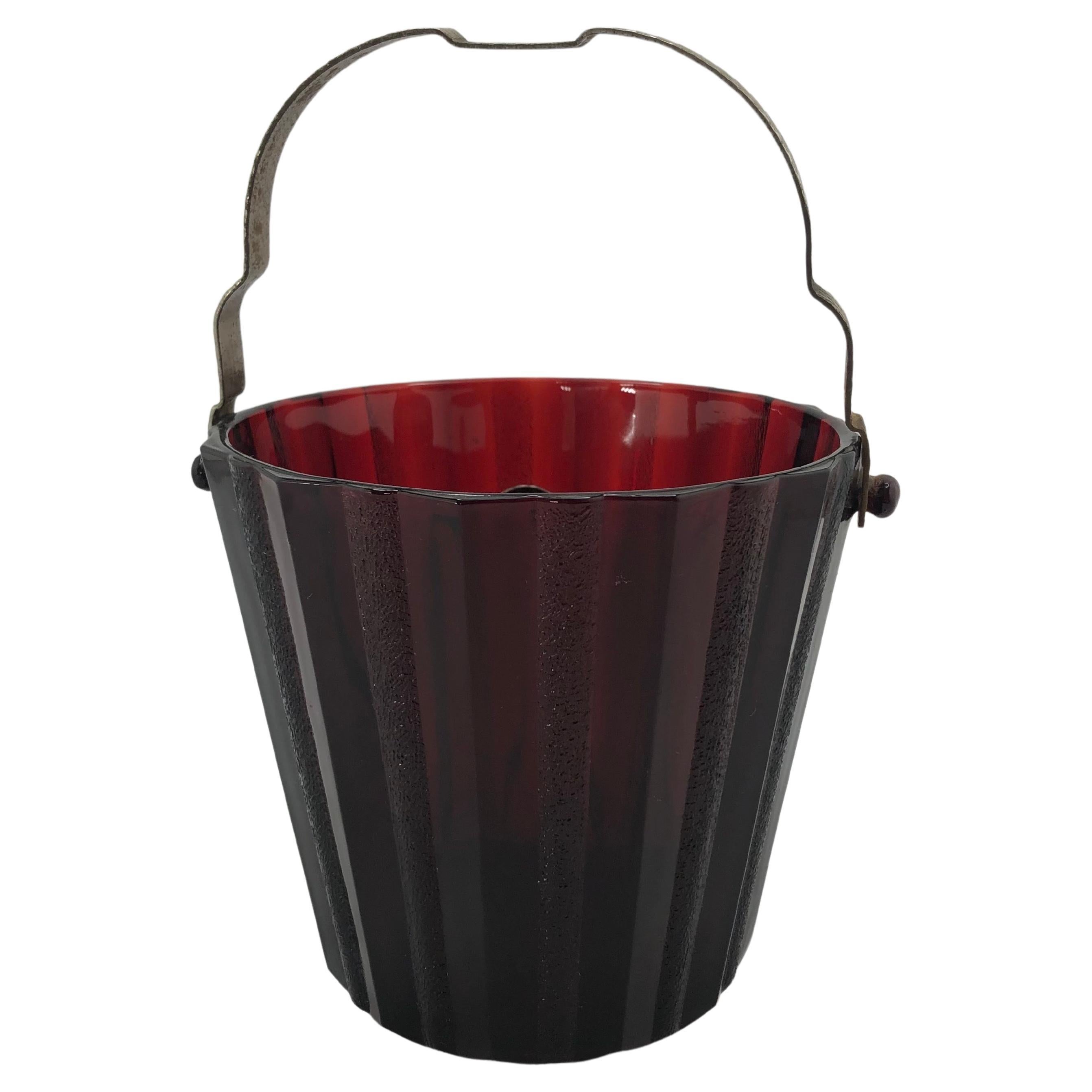 Art Deco Ruby Red Glass Ice Bucket