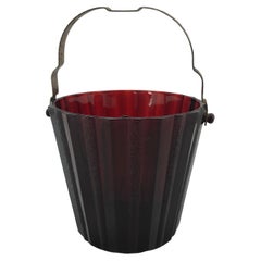 Retro Art Deco Ruby Red Glass Ice Bucket