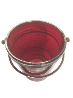 Art Deco Ruby Red Glass Pail-Form Ice Bucket with Silver Bands & Chromed Handle