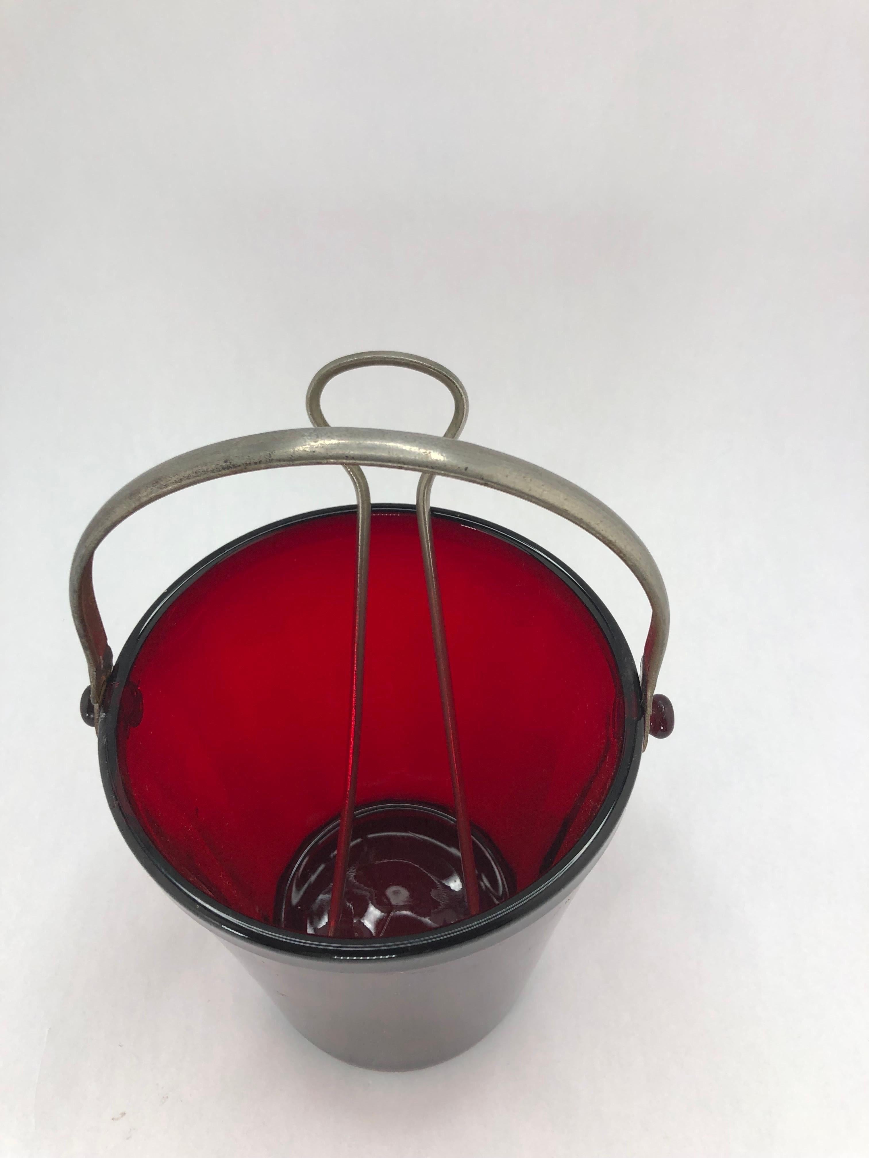 American Art Deco Ruby Red Ice Bucket For Sale