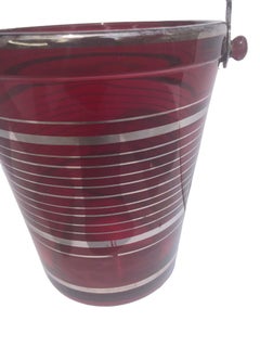 Art Deco Ruby Red Ice Bucket with Silver Overlay