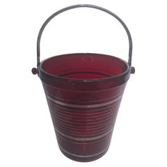 Art Deco Ruby Red Ice Bucket with Silver Overlay