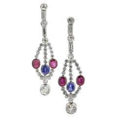 Art Deco Ruby Sapphire and Diamond Drop Earrings