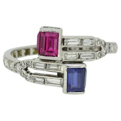 Anillo Art Déco Toi Et Moi de Zafiro Rubí y Diamantes