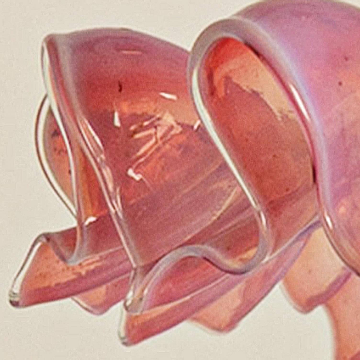 Art Déco Ciondolo in vetro soffiato a mano di Murano Art Deco increspato Rosa trasparente, 1970