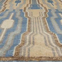 Art Deco Rug in Tan and Dusty Blue "Gatsby Link" by Doris Leslie Blau