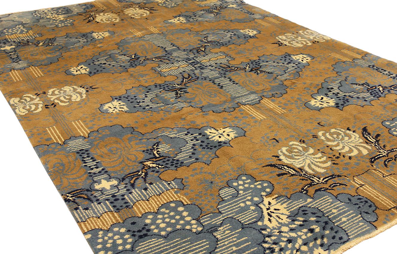 Türkischer Art-déco-Teppich im abstrakten Design, Mitte des 20. Jahrhunderts (Handgeknüpft) im Angebot