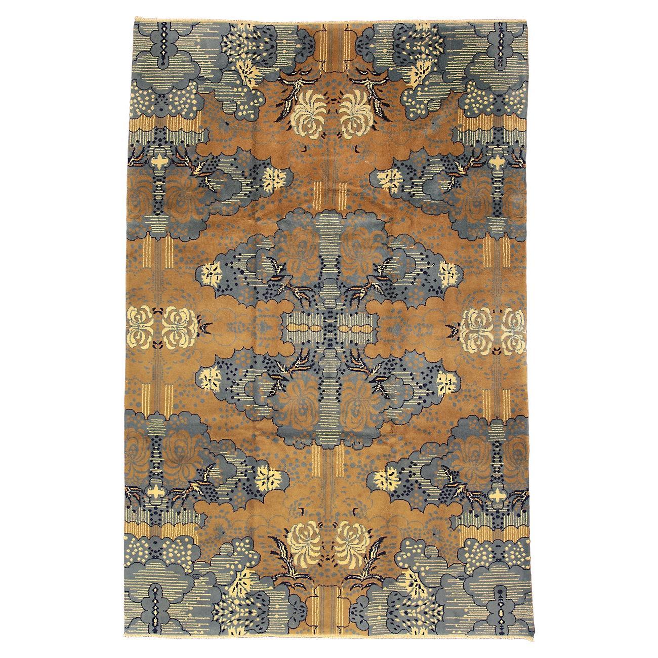 Türkischer Art-déco-Teppich im abstrakten Design, Mitte des 20. Jahrhunderts im Angebot