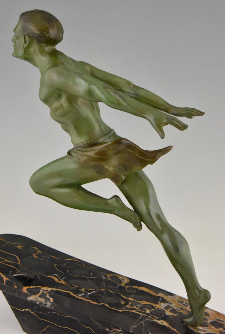 Download Art Deco Running Man Statue by L. Valderi French For Sale at 1stdibs