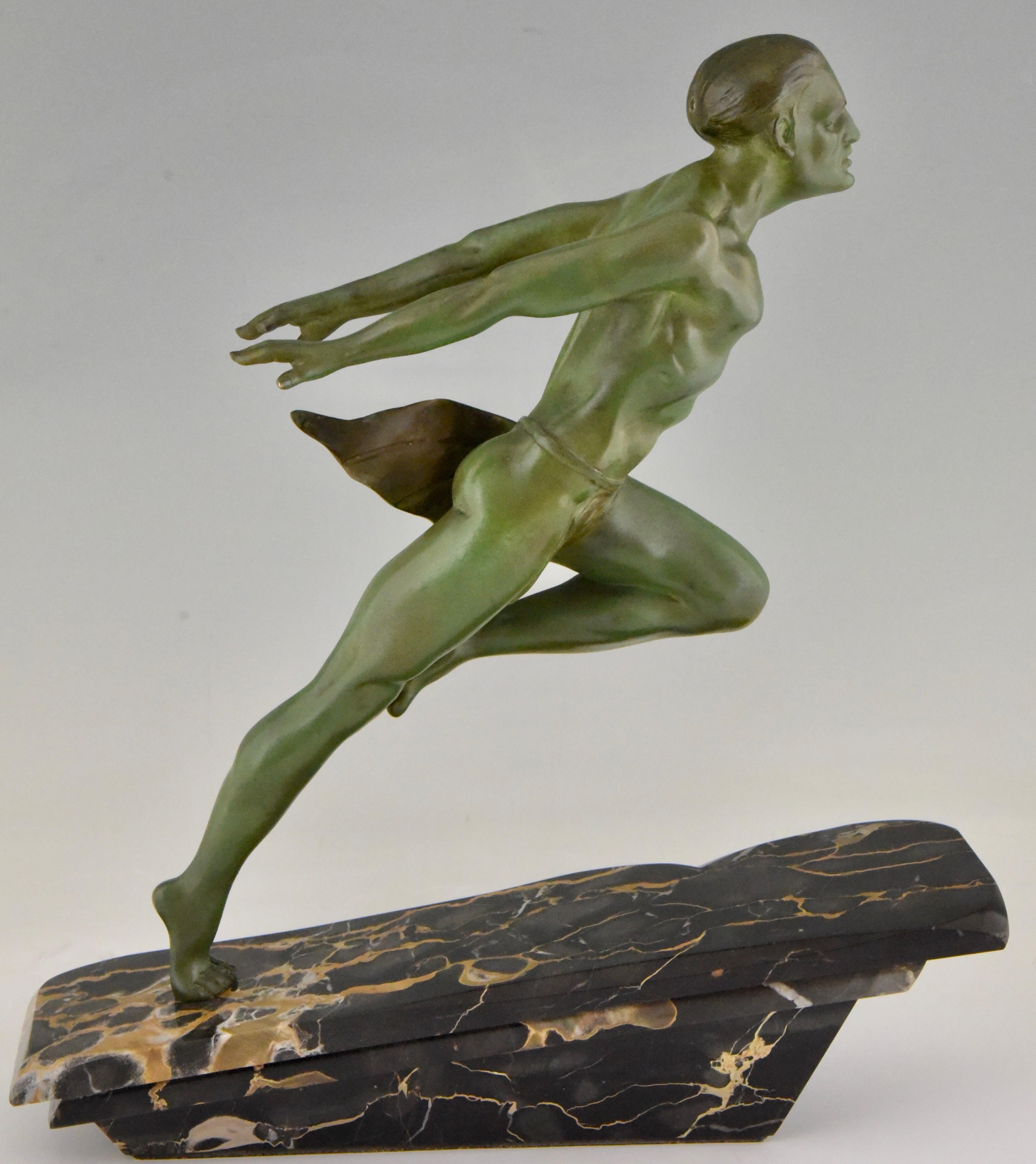 Spelter Art Deco Running Man Statue by L. Valderi French
