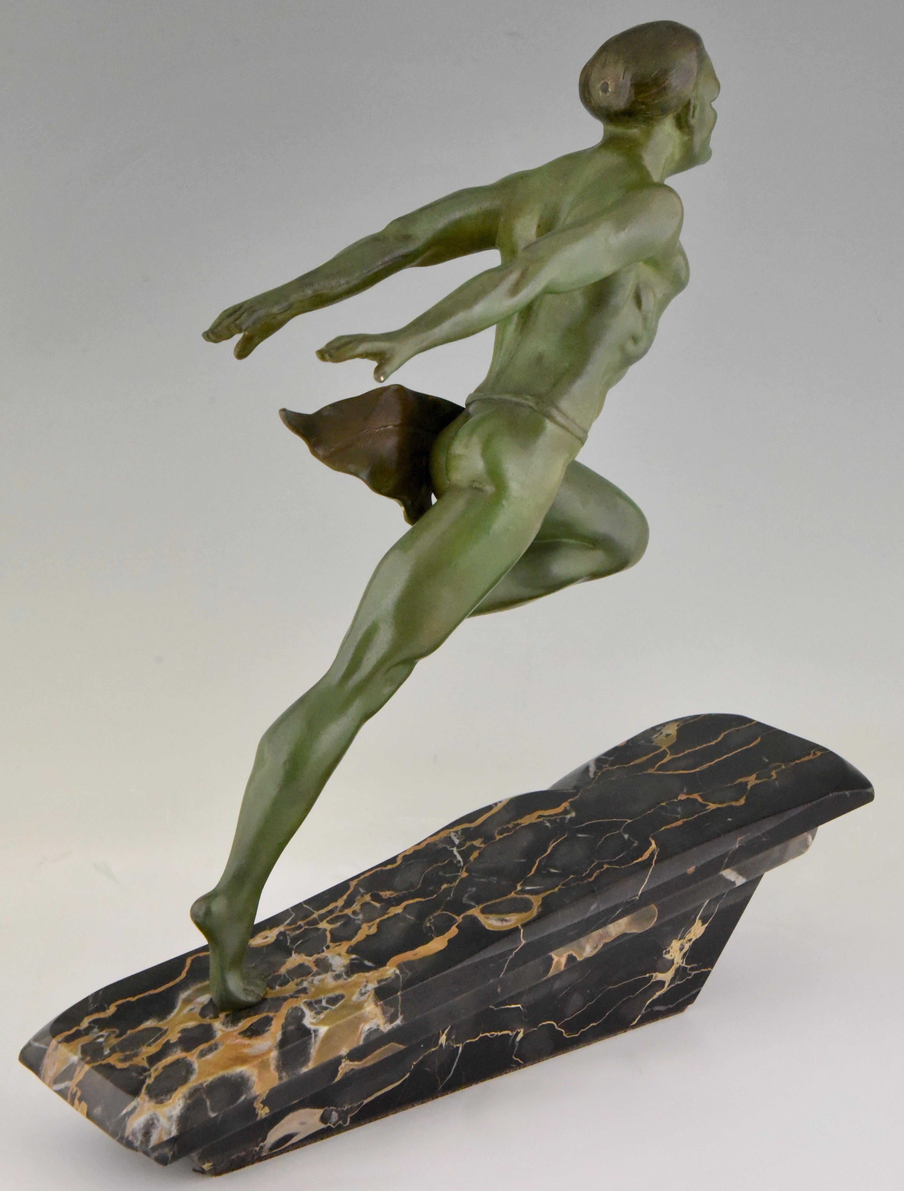 Art Deco Running Man Statue by L. Valderi French 1